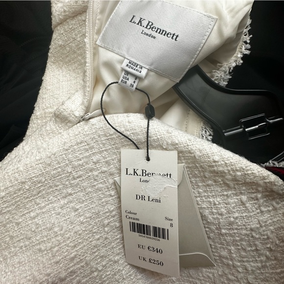 NWT L.K. Bennett Leni Tweed Cream Shift Dress with Fringe - Picture 9 of 9